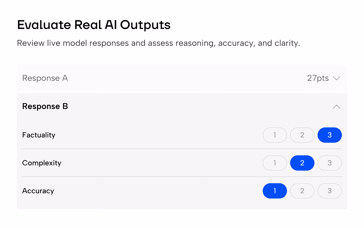 Sample AI evaluation task UI